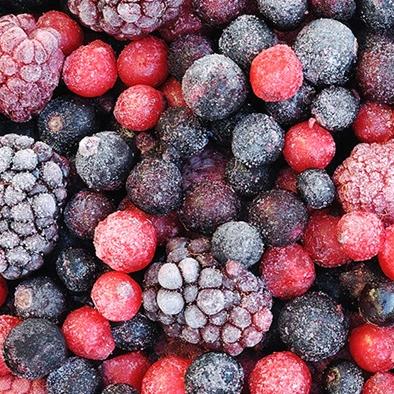 closeup of mixed frozen berries